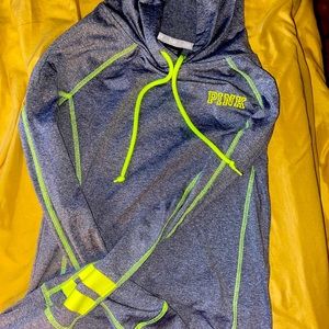 PINK neon yellow and gray draw string hoodie
